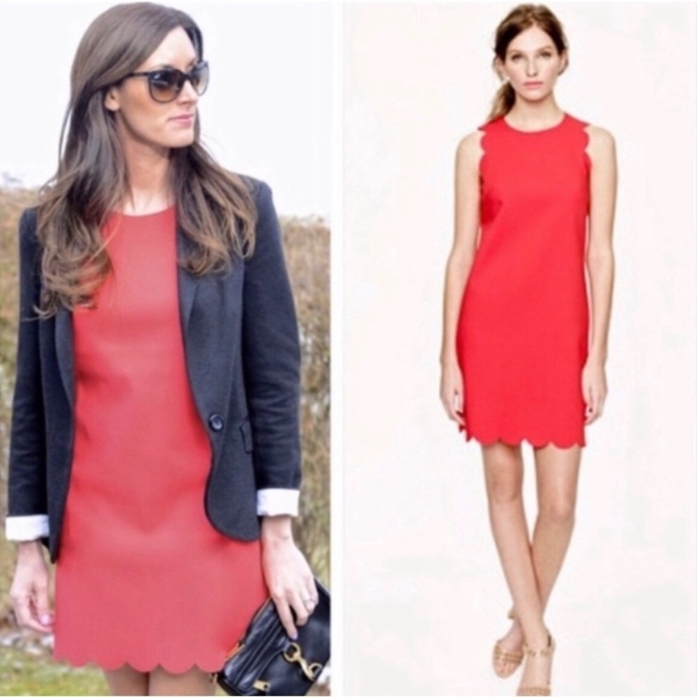 J. CREW Poppy Red / Coral / Pink Scalloped Hem Shift Dress Size 6